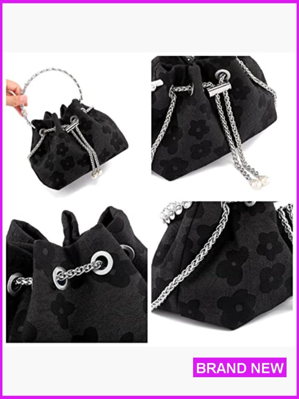 Mini Rhinestone Evening Clutch Crossbody Purse Floral Print Elegant Party Wear - Picture 6 of 7